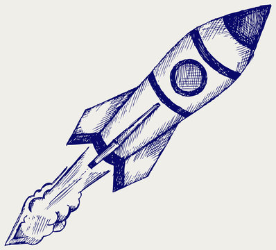Retro rocket. Doodle style