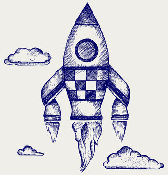 Fototapeta Retro rocket. Doodle style