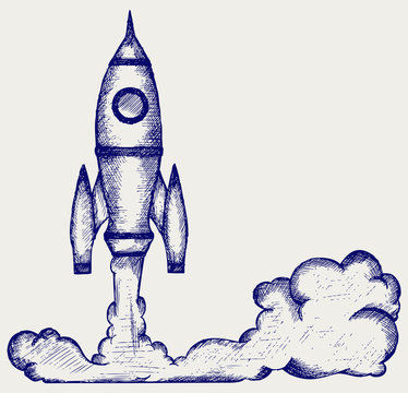 Fototapeta Retro rocket. Doodle style
