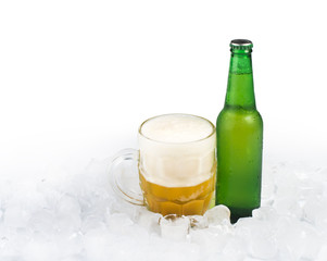Bottle of beer and beer mug