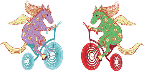 Pegasus rides a bicycle