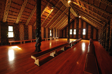 Inside the Maori tribal meeting house