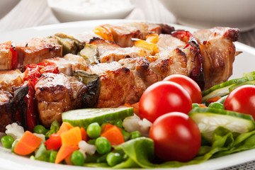 Grilled shashlik with vegetables