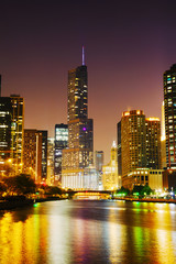 Fototapeta na wymiar Trump International Hotel and Tower in Chicago, IL in the night