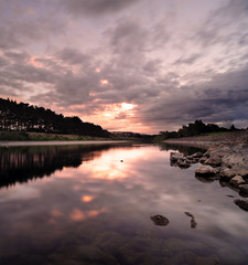 Flowing river during evening in New Zealand