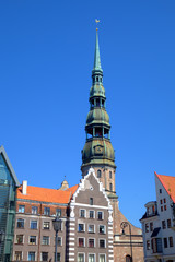 Old city and St. Peter's Cathedral. Riga, Latvia