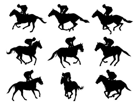 racing horses and jockeys silhouettes - vector