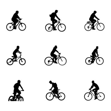 Vector of cyclists. silhouette on white background
