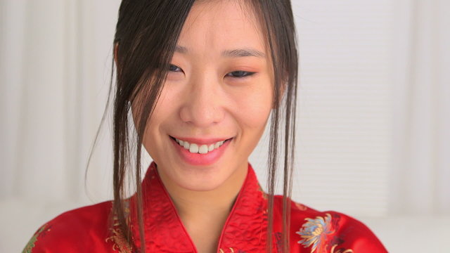 Closeup of Asian woman in traditional clothing