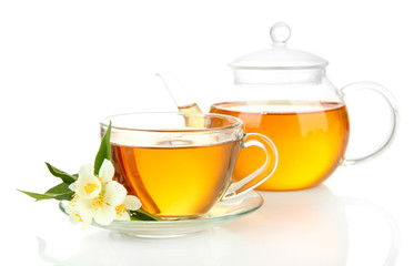 Cup of tea with jasmine, isolated on white