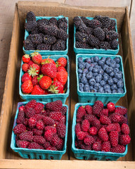 Boxes of fresh berries just picked at the market