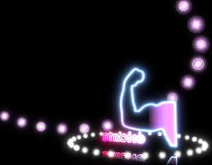 3d render of a neon strong symbol  on disco lights background