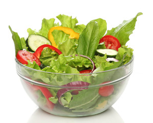 Delicious salad on a bowl isolated over white