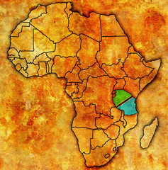 Fototapeta na wymiar tanzania on actual map of africa