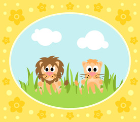 Fototapeta na wymiar Safari background card with lions