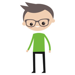 Smiling boy with glasses wearing green sweater