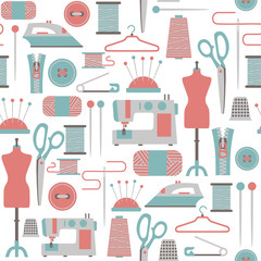 seamless pattern with sewing icons - 53707137