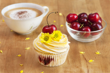 Cupcake with Cherries and Coffee