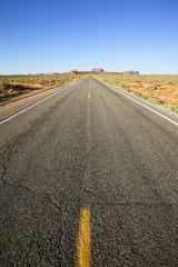 vertical view of long american road, USA