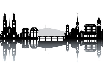 Zurich skyline - black and white vector illustration - obrazy, fototapety, plakaty