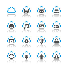 Cloud computing icons reflection theme