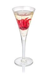 Sekt Cocktail mit Hibiskusblüte