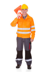 Man Showing Traffic Cone