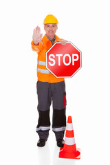 Man Showing Stop Sign