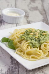 Spaghetti mit Basilikumpesto