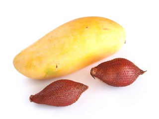 Mango and salak isolated on white background
