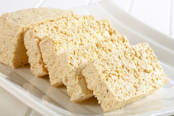 Slices of organic tofu