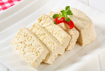 Slices of organic tofu