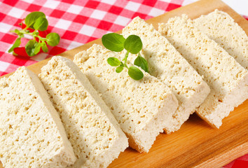 Slices of organic tofu