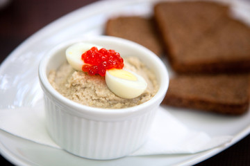 Forshmak - Jewish appetizer with herring on grain rye bread