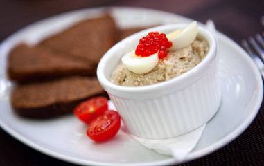 Forshmak - Jewish appetizer with herring on grain rye bread