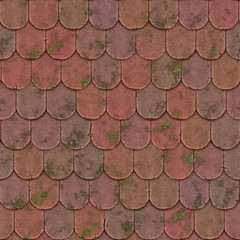 Old mossy section of a brick-tile roof seamless texture