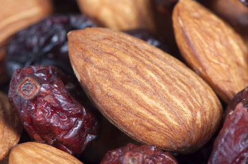 Dried cranberries in sugar with almonds