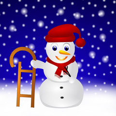 Schneemann Schlitten Schneefall