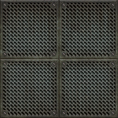 Rugged old anti-slip metal grid-tile floor seamless texture