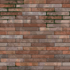 Old brick wall with moss and wet patches - seamless texture