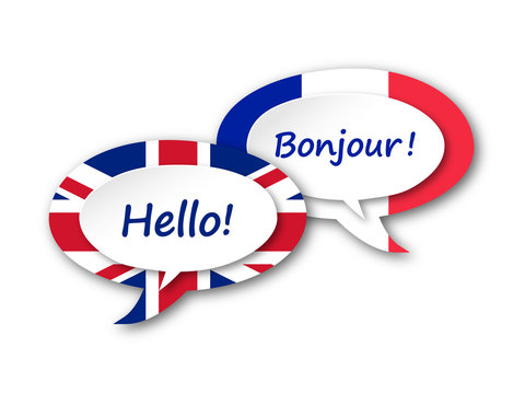 Fototapeta ENGLISH-FRENCH TRANSLATION (language speech bubbles balloons)