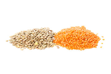 green and red lentils heap