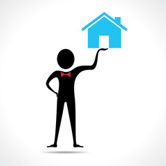 Man holding a home icon vector