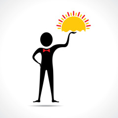 Man holding sun icon vector