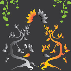 Fototapeta premium Two stylized tree on a gray background