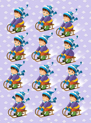 Cartoon scene of child sliding down on sledge - illustration for children