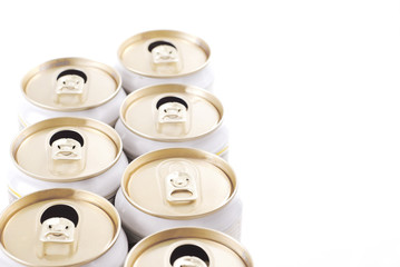 only un-opened drinks can in row of opened can