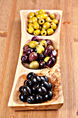 Variety of green, black and mixed marinated olives