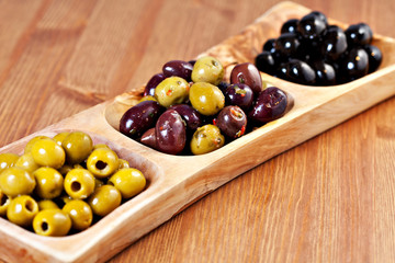Variety of green, black and mixed marinated olives
