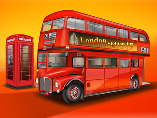 Obraz na płótnie Canvas Londoner Bus mit Telefonzelle